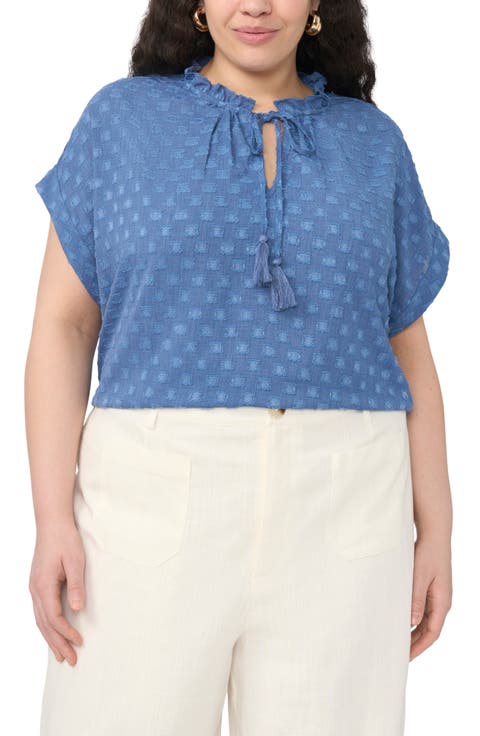 Clip Dot Tie Neck Top (Plus)