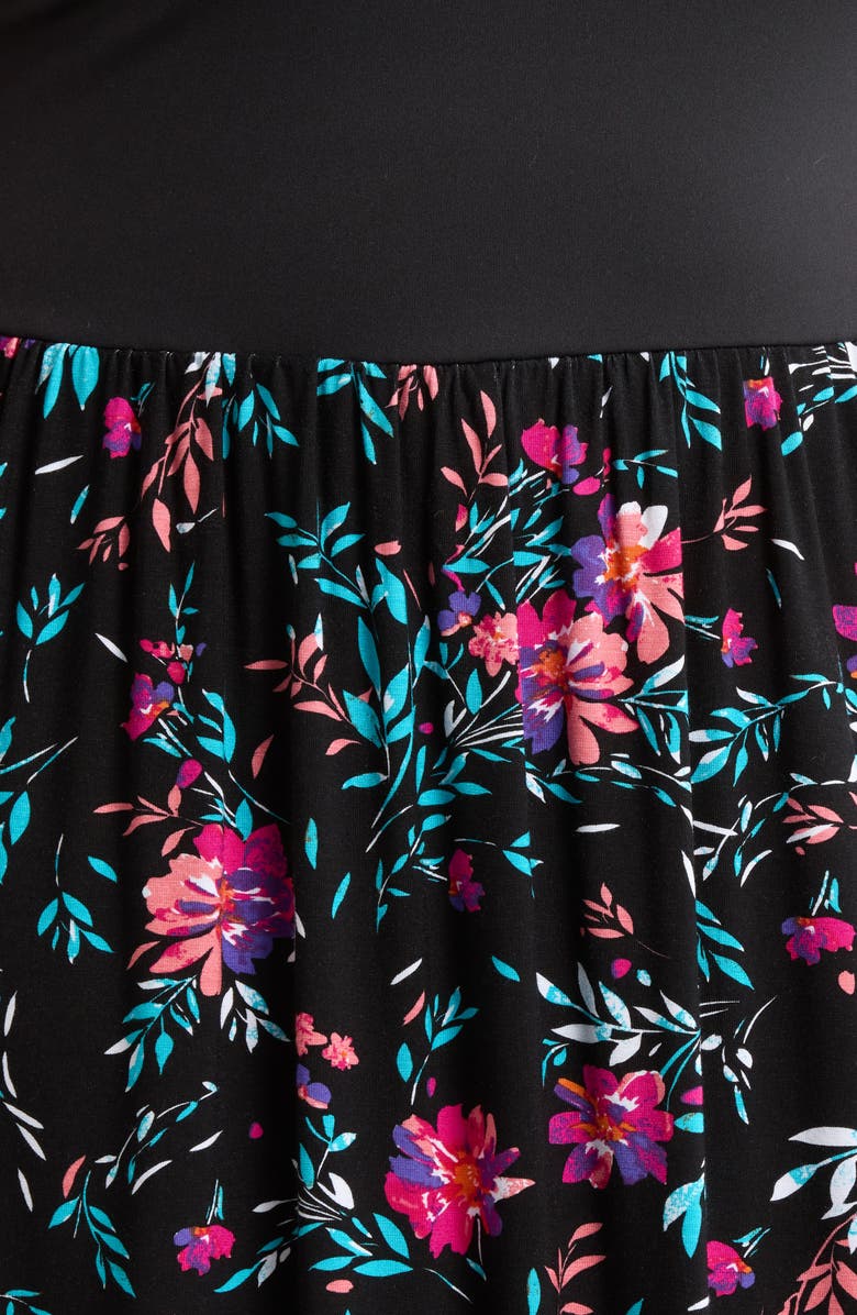 Loveappella Floral Sleeveless Maxi Dress, Alternate, color, Black/ Fucshia