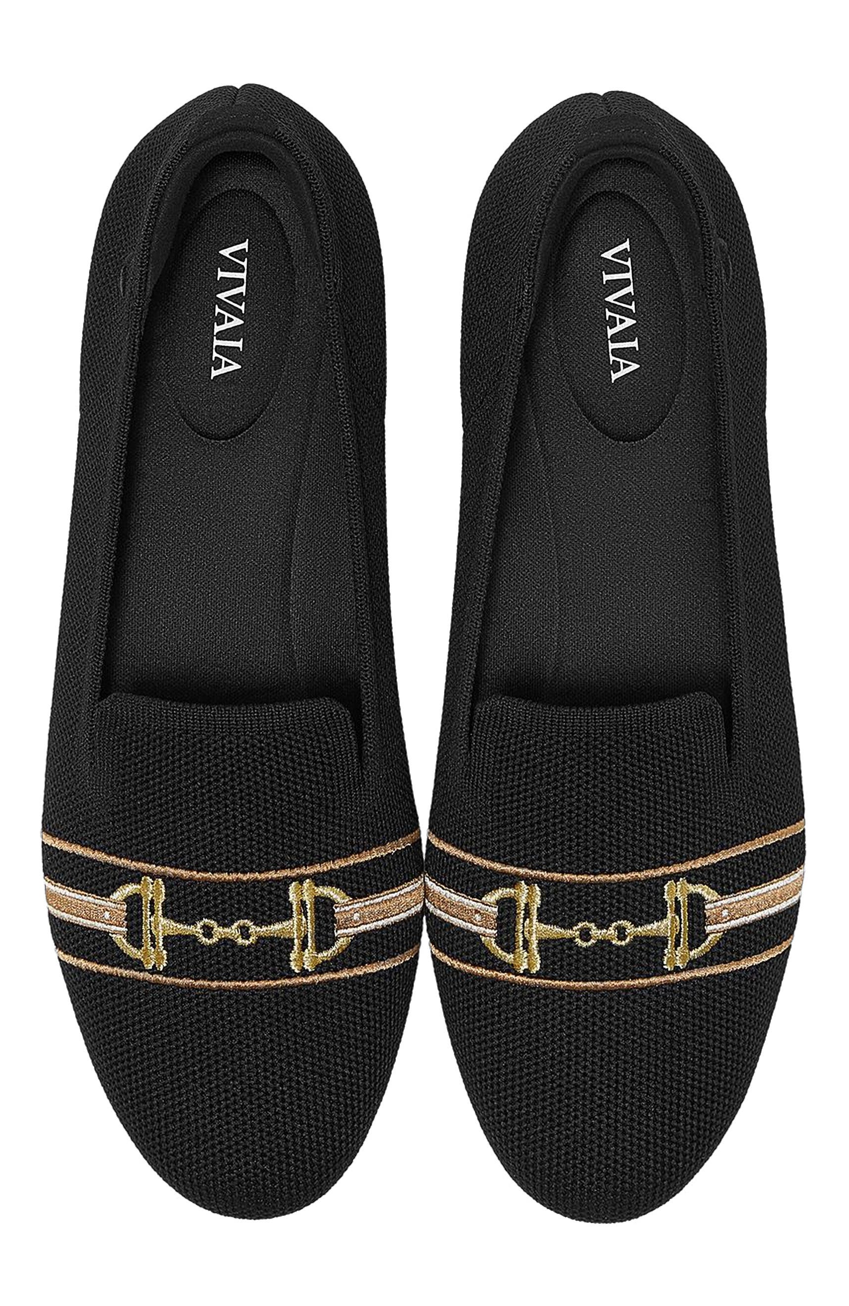 VIVAIA Round-Toe Embroidered Loafers, Alternate, color, Black - Horsebit