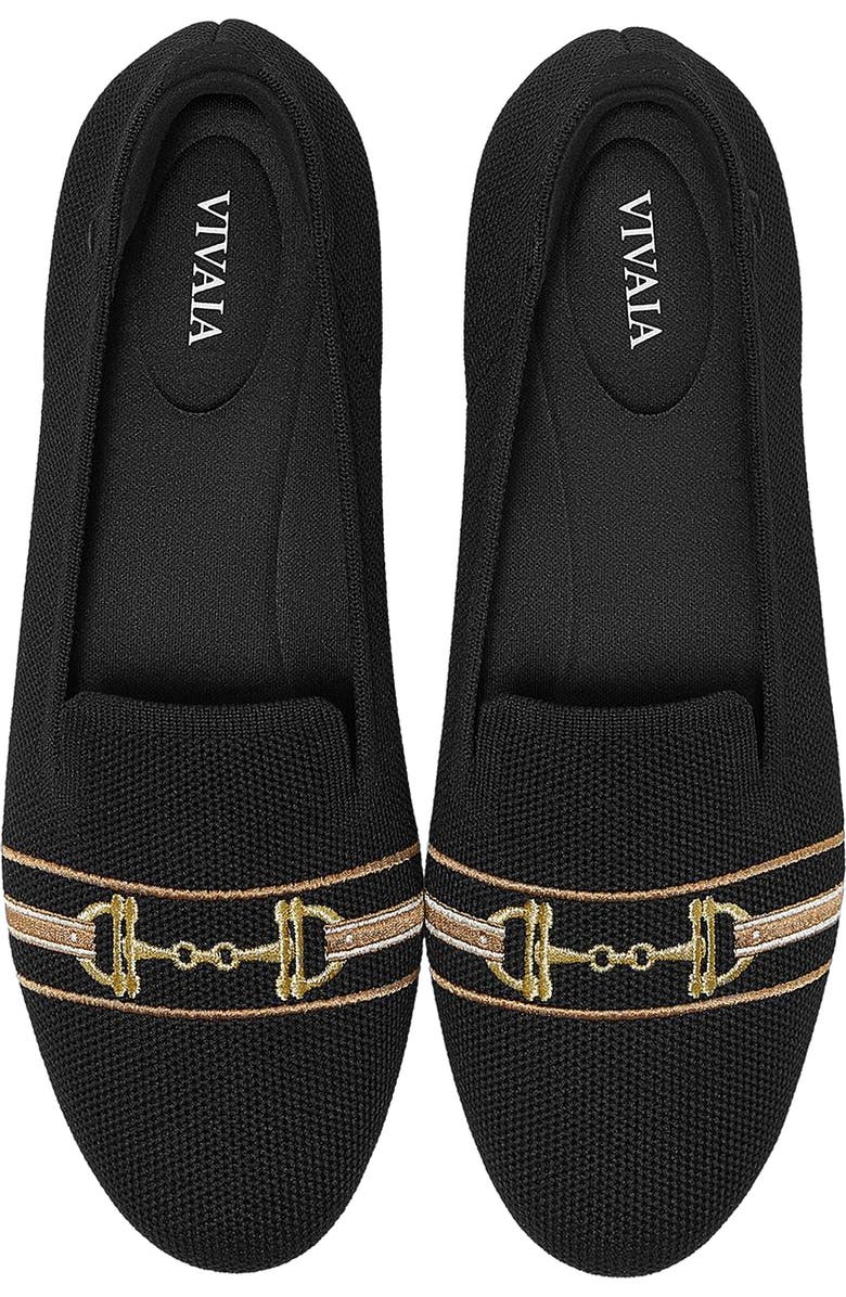 VIVAIA Round-Toe Embroidered Loafers, Alternate, color, Black - Horsebit