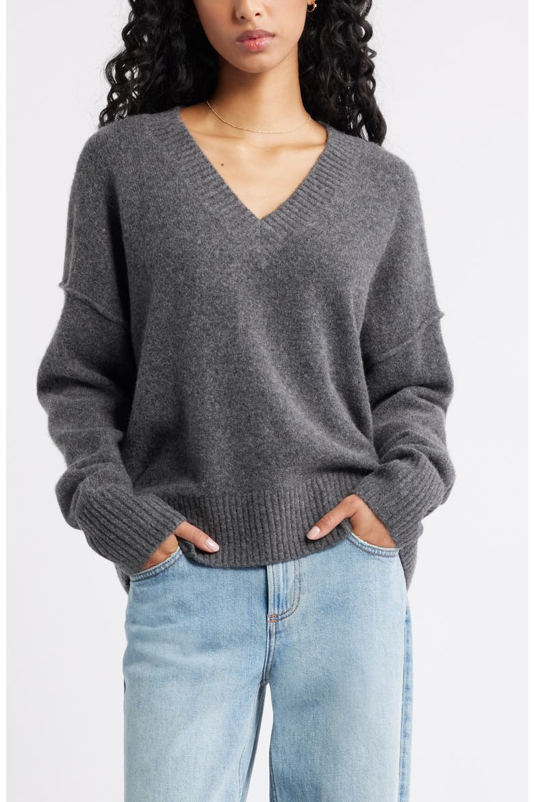Oversize Cozy V-Neck Sweater, Main, color, GREY MEDIUM CHARCOAL HEATHER