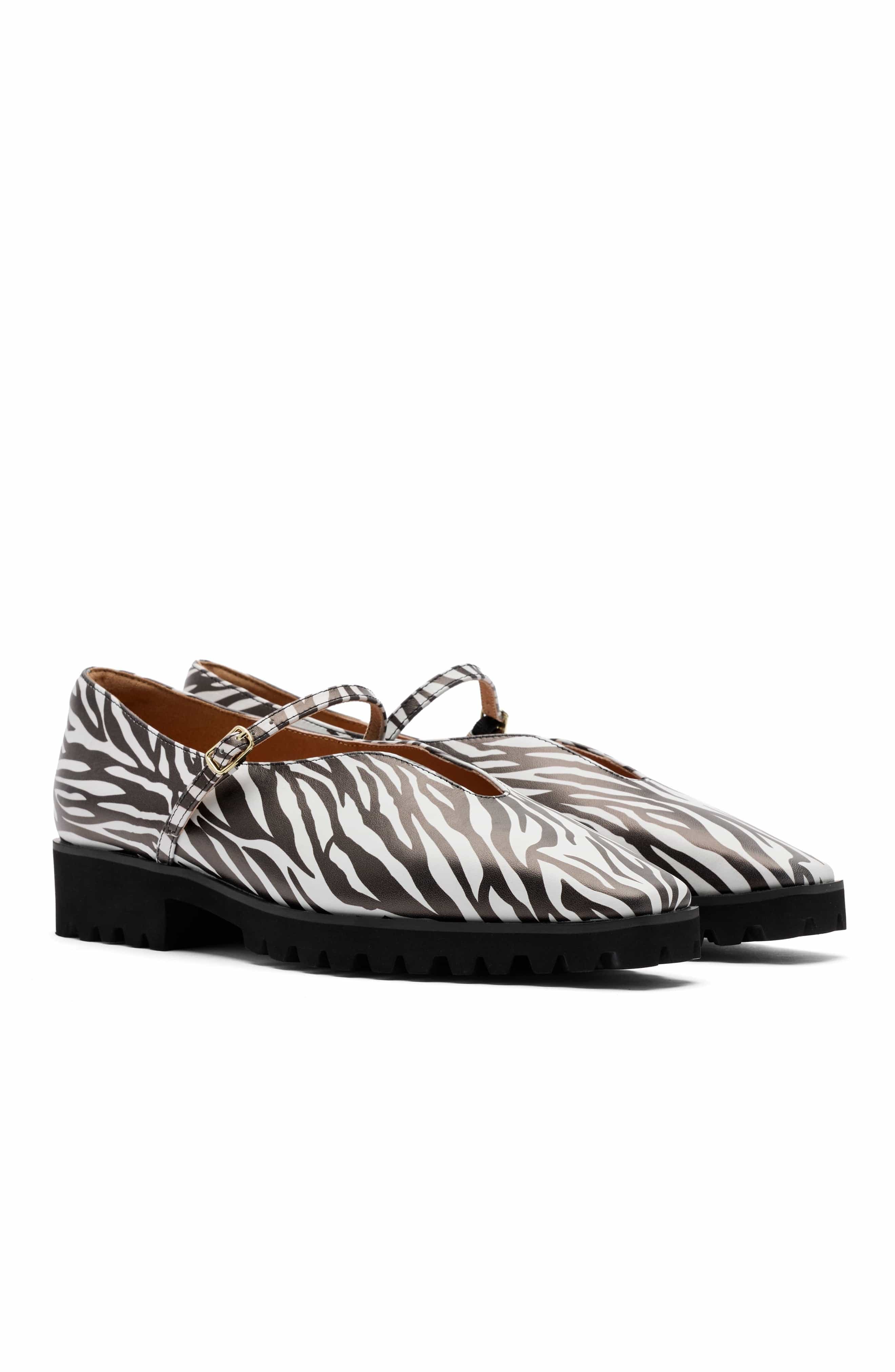 MARC NOLAN Roxie Leather Lug Mary Janes, Alternate, color, Zebra