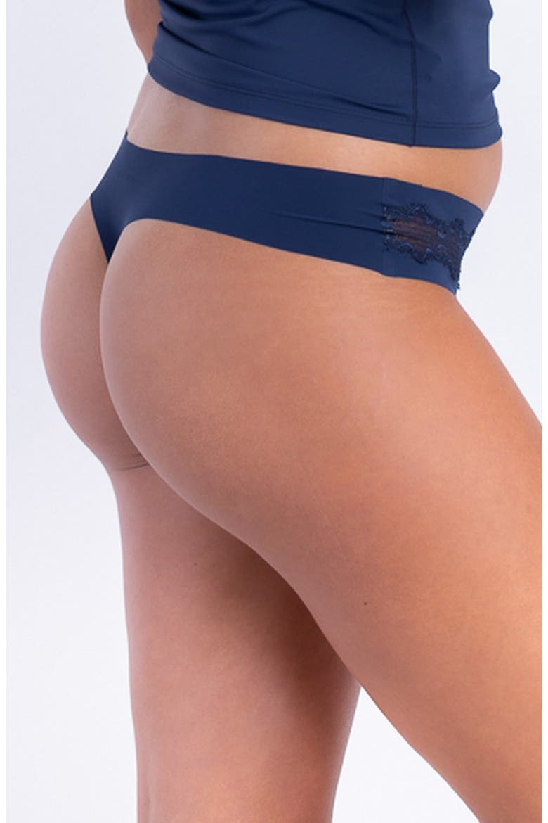 Soft Seamless Thong with Lace, Alternate, color, DRESS BLUE