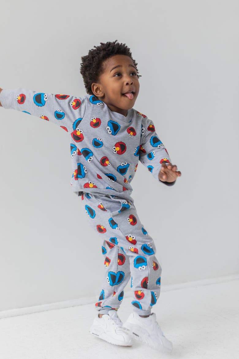 Sweatshirt and Fleece Pants Set, Alternate, color, Grey Elmo Cookie