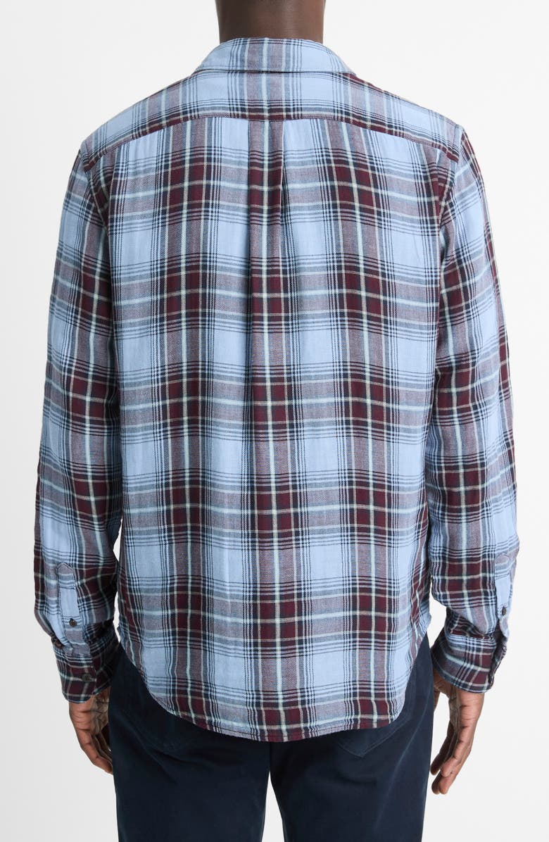Vince Napa Plaid Twill Button-Up Shirt, Alternate, color, Blue Cloud/Malbec