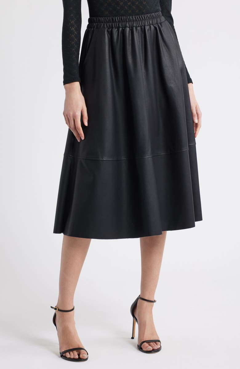 NIKKI LUND Agnes Faux Leather A-Line Skirt, Main, color, Black