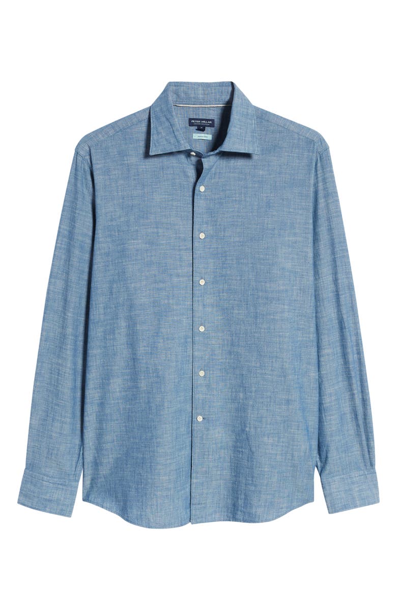 Peter Millar Crown Crafted Selvedge Cotton Chambray Button-Up Shirt, Alternate, color, Light Chambray