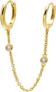 BY ADINA EDEN CZ Double Bezel Chain Huggie Earring