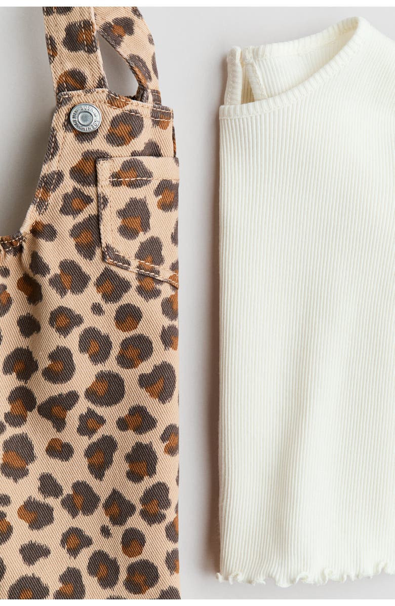 H&M 2-piece overall dress and top set, Alternate, color, Beige/Leopard Print