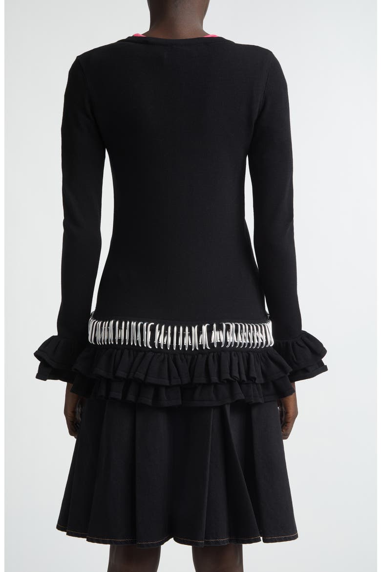 Ruffle Carabiner Cardigan, Alternate, color, BLACK