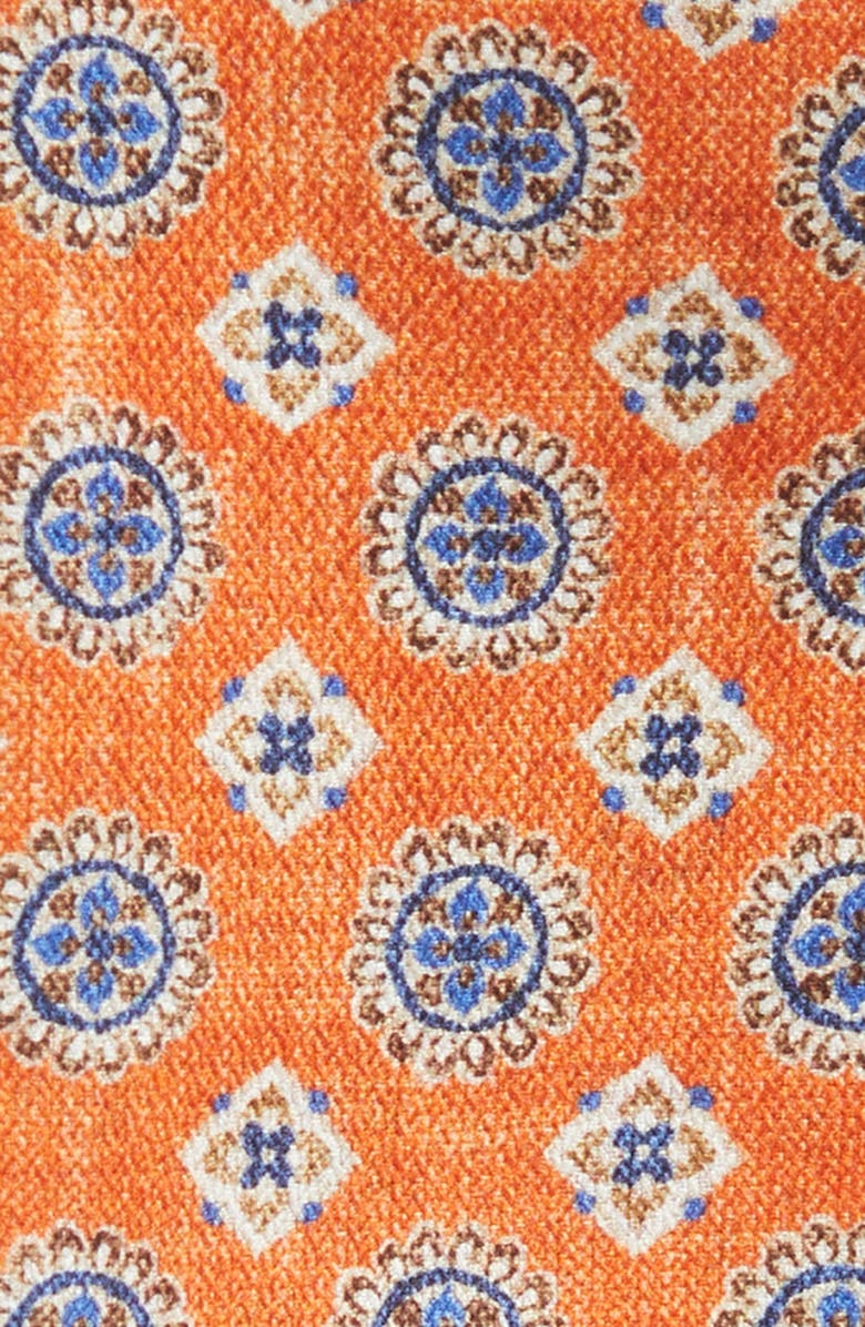 EDWARD ARMAH Orange Medallion Print Reversible Silk Pocket Square, Alternate, color, 