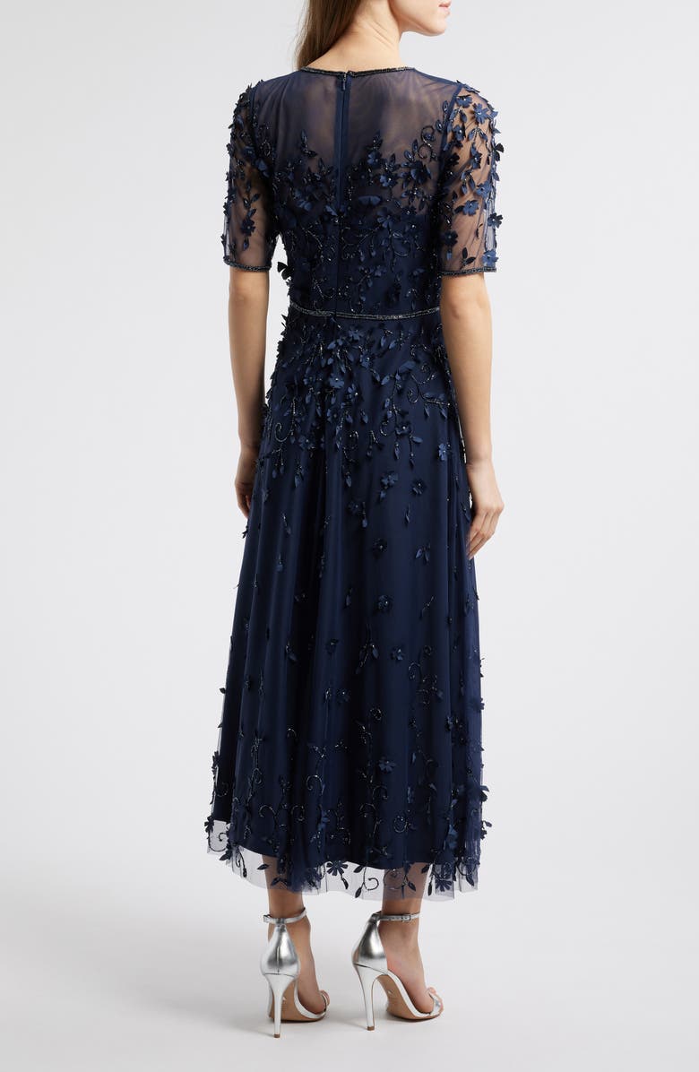 Pisarro Nights 3D Floral Beaded Gown, Alternate, color, Navy