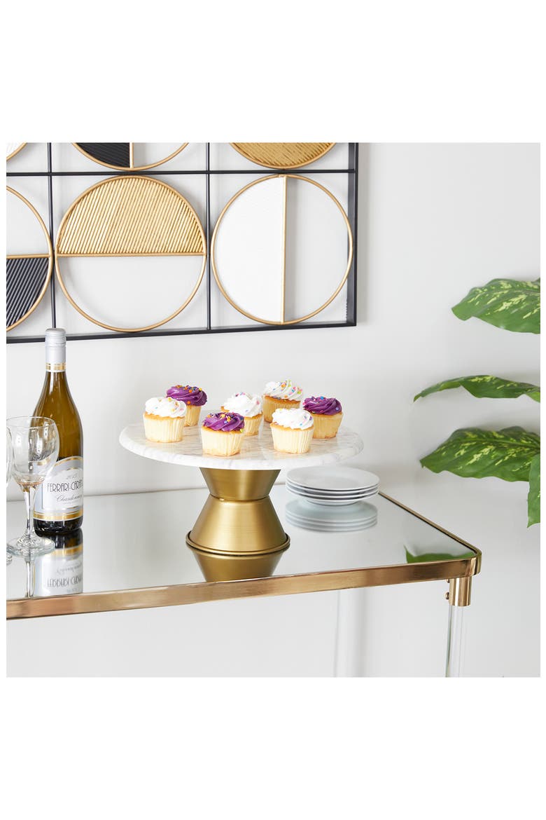 White Ceramic Cake Stand with Goldtone Base, Alternate, color, WHITE