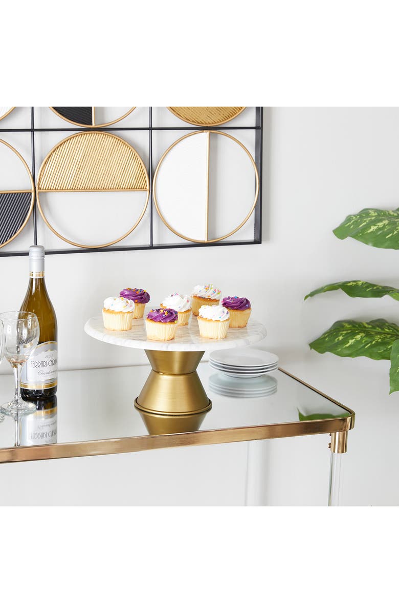 WILLOW ROW White Ceramic Cake Stand with Goldtone Base, Alternate, color,