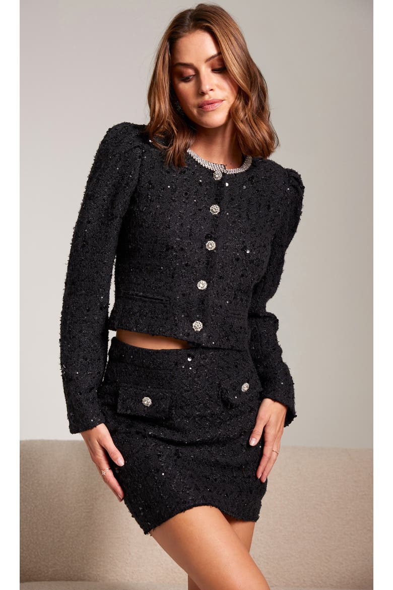 Chiara Crystal Embellished Tweed Jacket, Main, color, Black