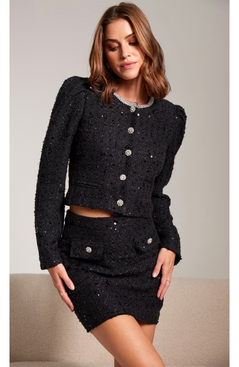 Generation Love Chiara Crystal Embellished Tweed Jacket, Main, color, Black