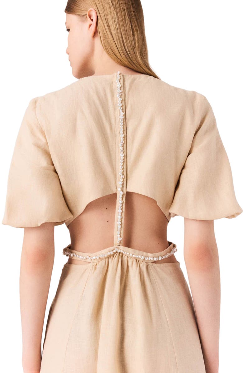 maje Linen maxi dress, Alternate, color, Beige