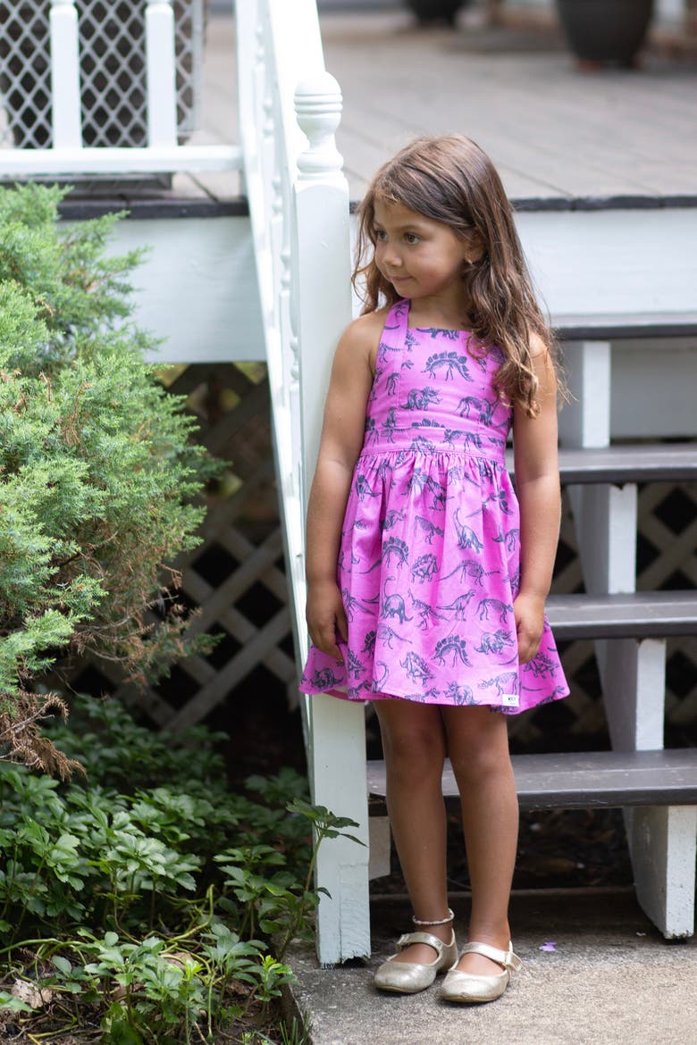 Girls Tie Back Dress, Alternate, color, Dino