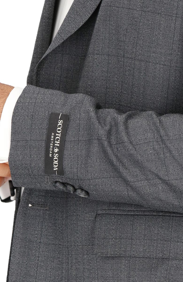 Scotch & Soda Grey Windowpane Check Stretch Wool Sport Coat, Alternate, color, 