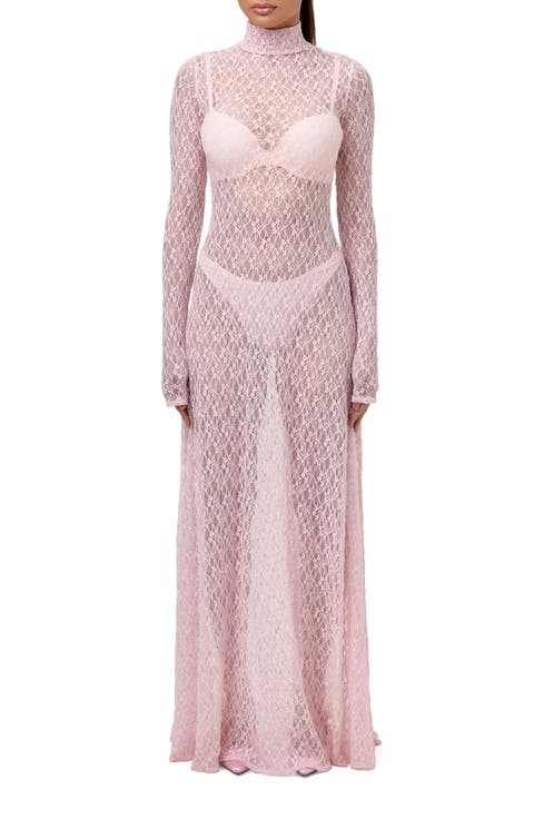 Floral Long Sleeve Stretch Lace Turtleneck Maxi Dress