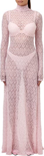 Floral Long Sleeve Stretch Lace Turtleneck Maxi Dress