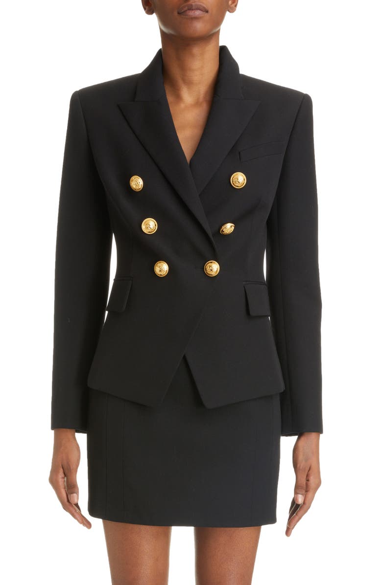 Balmain Double Breasted Grain de Poudre Wool Jacket, Main, color, 