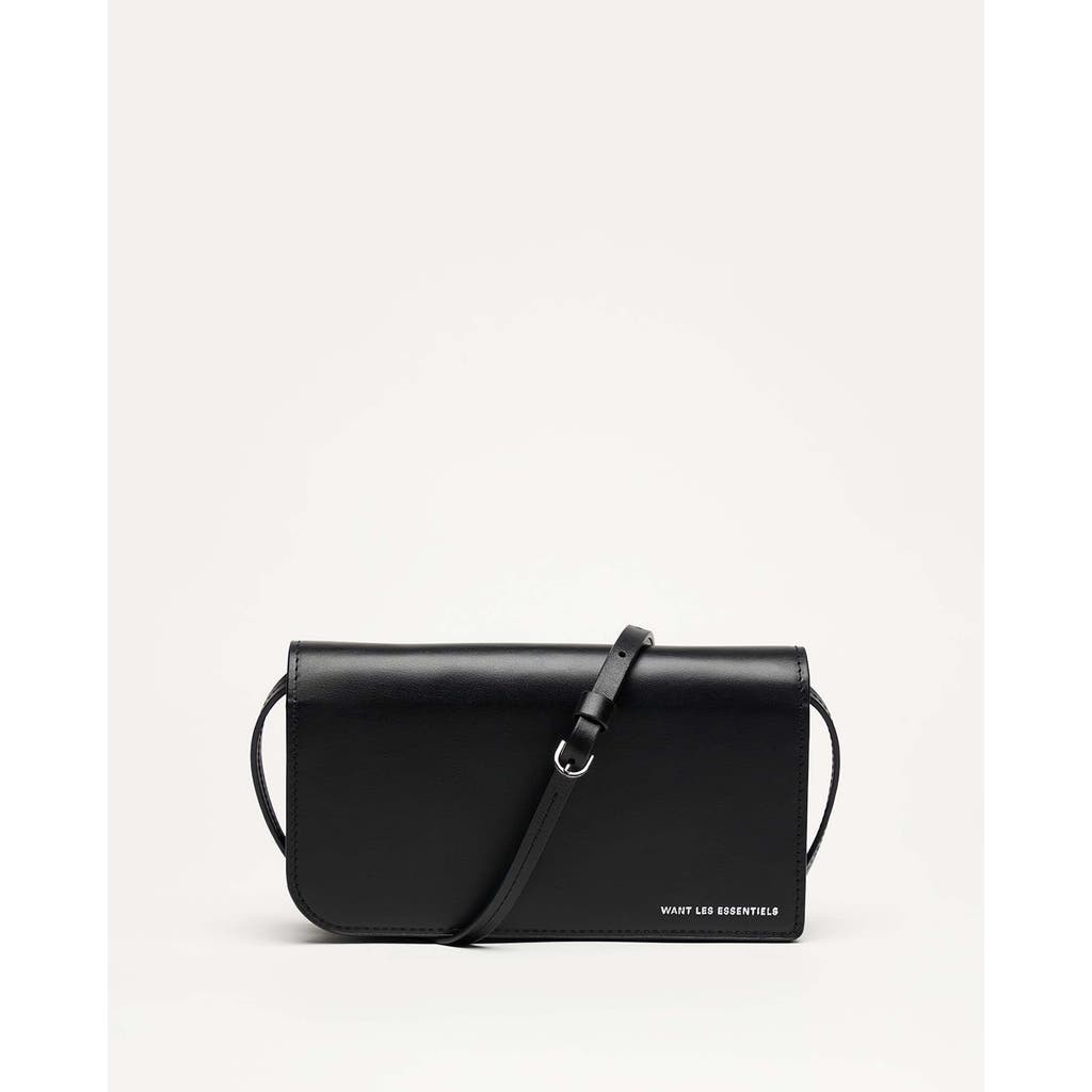 Shop Want Les Essentiels De La Vie Want Les Essentiels Arch Smooth Leather Wallet On Strap In Black