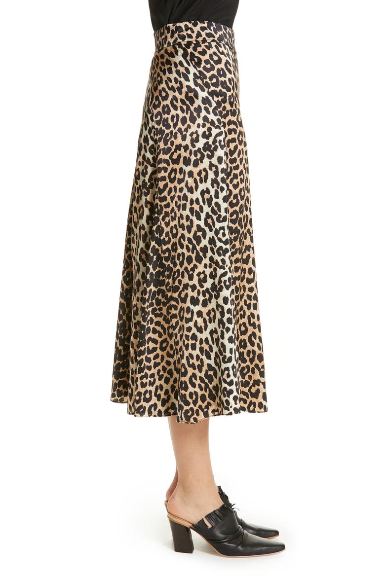 Leopard Print Stretch Silk Satin Midi Skirt, Alternate, color, LEOPARD