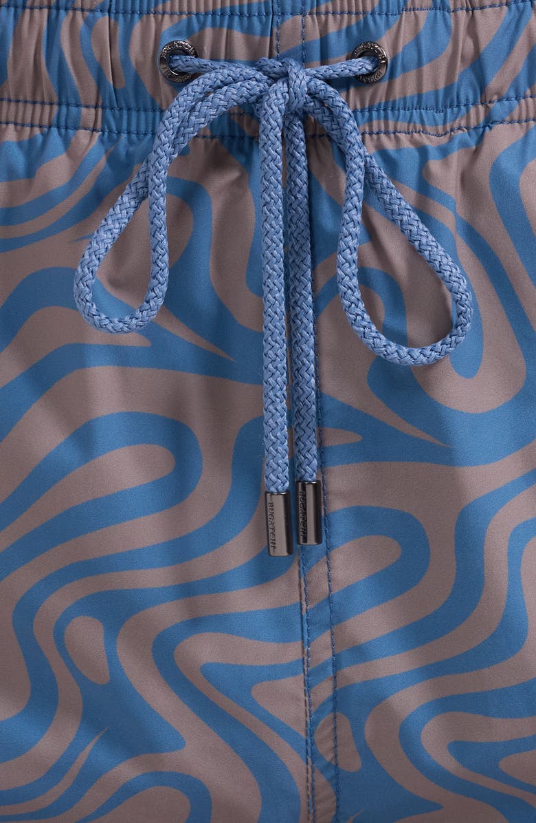 Bugatchi Cruz Wave Print Swim Trunks, Alternate, color, Taupe