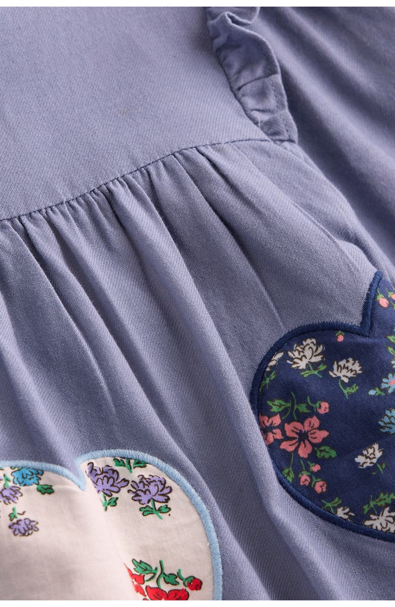 Mini Boden Kids' Heart Appliqué Long Sleeve Cotton Dress, Alternate, color, Dusty Blue Hearts