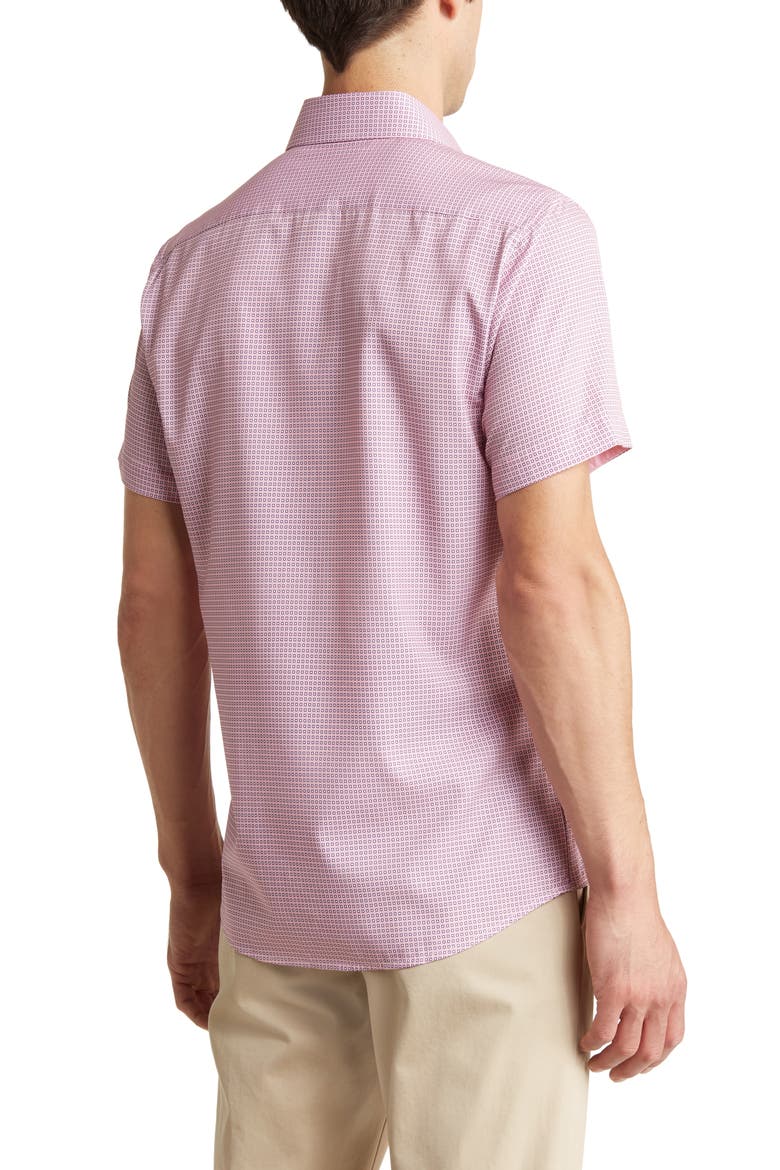 Slim Fit Short Sleeve Performance Stretch Button-Up Shirt, Alternate, color, PINK