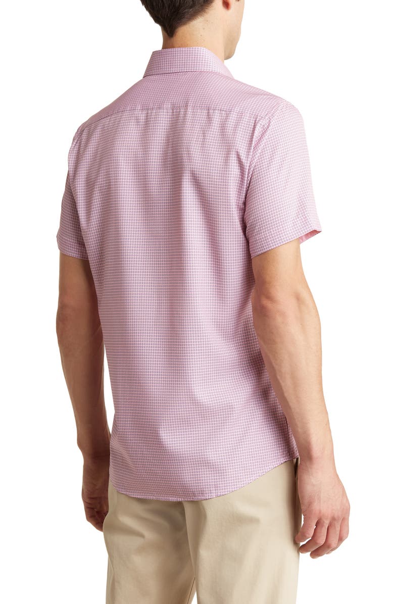 TOM BAINE Slim Fit Short Sleeve Performance Stretch Button-Up Shirt, Alternate, color, Pink