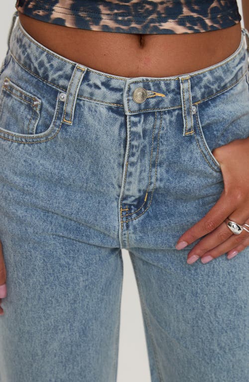 Princess Polly Ollie Cuffed Raw Hem Straight Leg Jeans In Blue