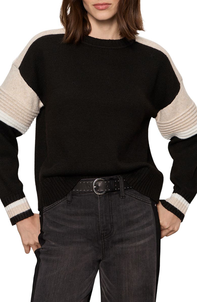 Sanctuary Sporty Stripe Crewneck Sweater, Alternate, color, Black/ Multi
