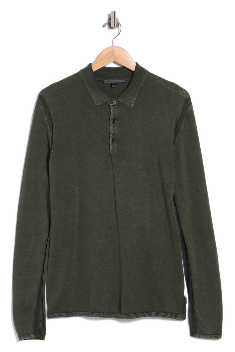 Dune Long Sleeve Cotton Polo, Main, color, DARK OLIVE