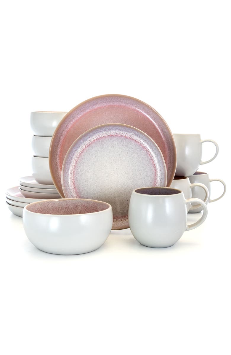 Elama Mocha Muave 16 Piece Luxurious Stoneware Dinnerware with Complete Setting for 4, Alternate, color, Purple