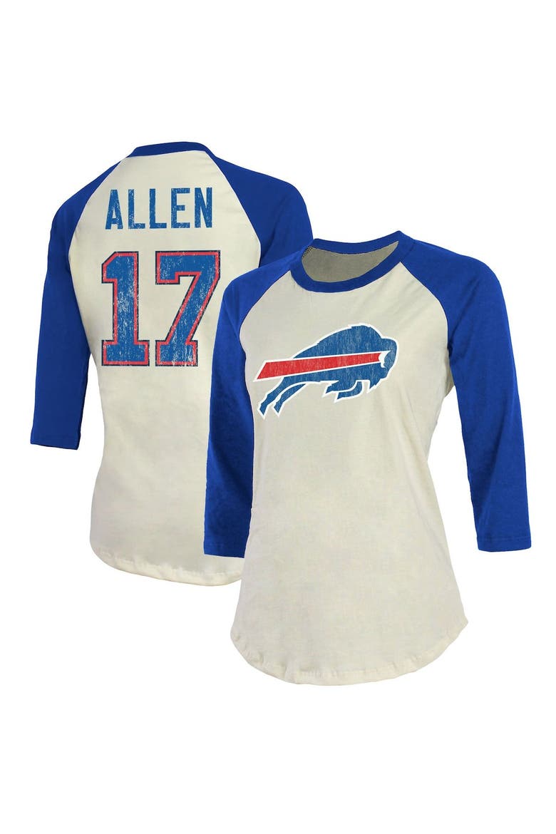 Women's Fanatics Branded Josh Allen Cream/Royal Buffalo Bills Player Raglan Name & Number Fitted 3/4-Sleeve T-Shirt, Alternate, color, CREAM