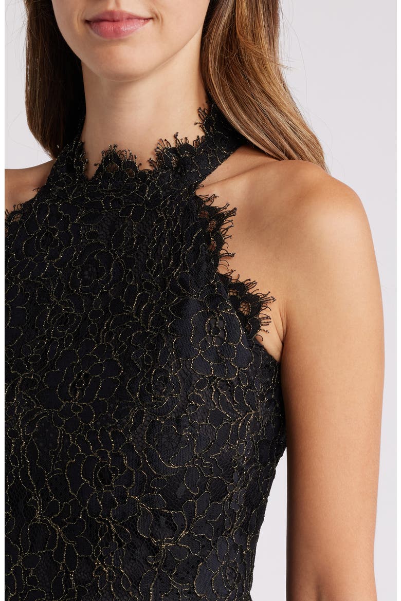 Metallic Eyelash Lace Cocktail Dress, Alternate, color, BLK GOLD