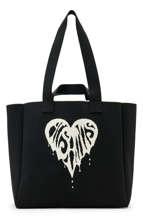 Allsaints Izzy Heart Large Knitted Tote Bag In Black