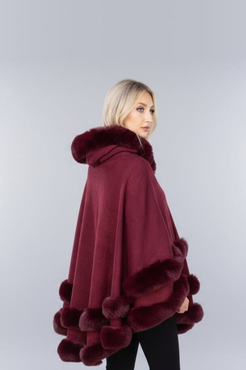 Le Fafo Jolie Hooded Cape Poncho In Burgundy