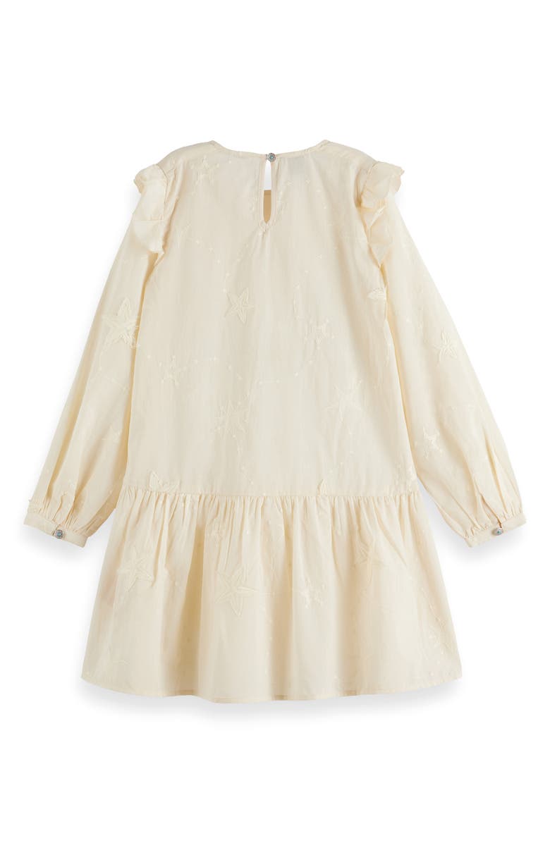 Scotch & Soda Kids' Embroidered Star Long Sleeve Cotton Tiered Dress, Alternate, color, Eggnog