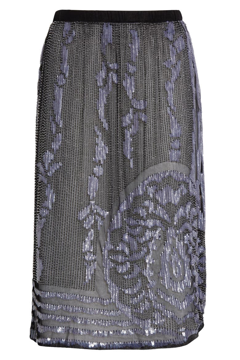 Hyatt Bead & Sequin Embellished Sheer Mesh Skirt, Alternate, color, BLACK SILVER