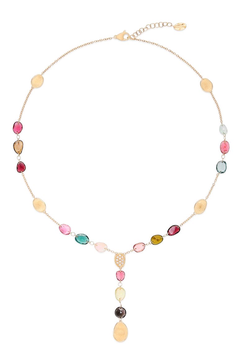Lunaria Tourmaline & Pavé Diamond Y-Necklace, Main, color, GOLD