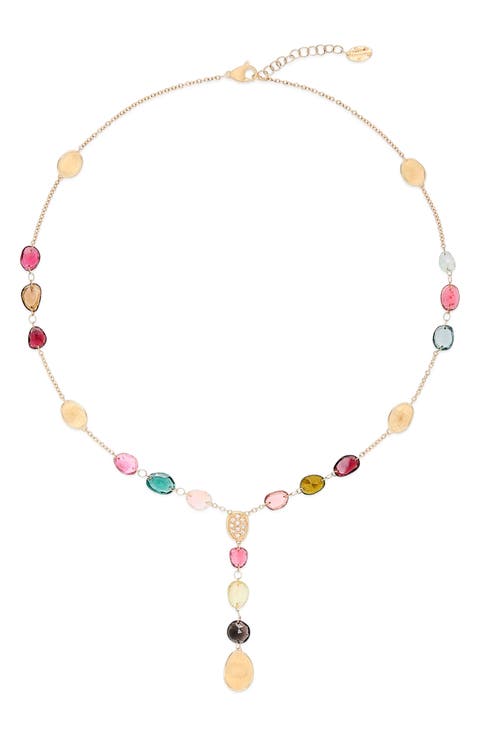 Lunaria Tourmaline & Pavé Diamond Y-Necklace