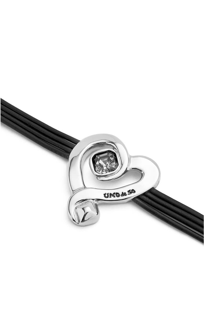 UNODE50 Black Crystal Heart Leather Bracelet, Alternate, color, Silver