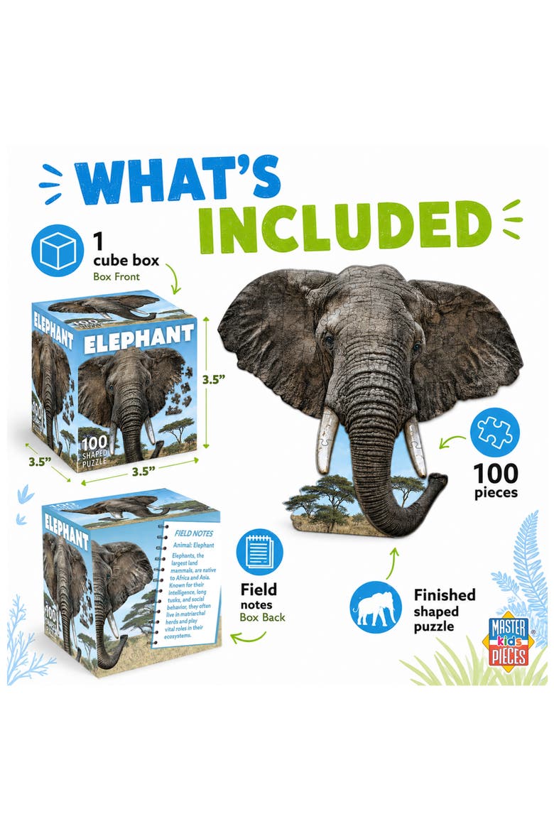 Elephant 100 Piece Shaped Jigsaw Puzzle, Alternate, color, Multicolor