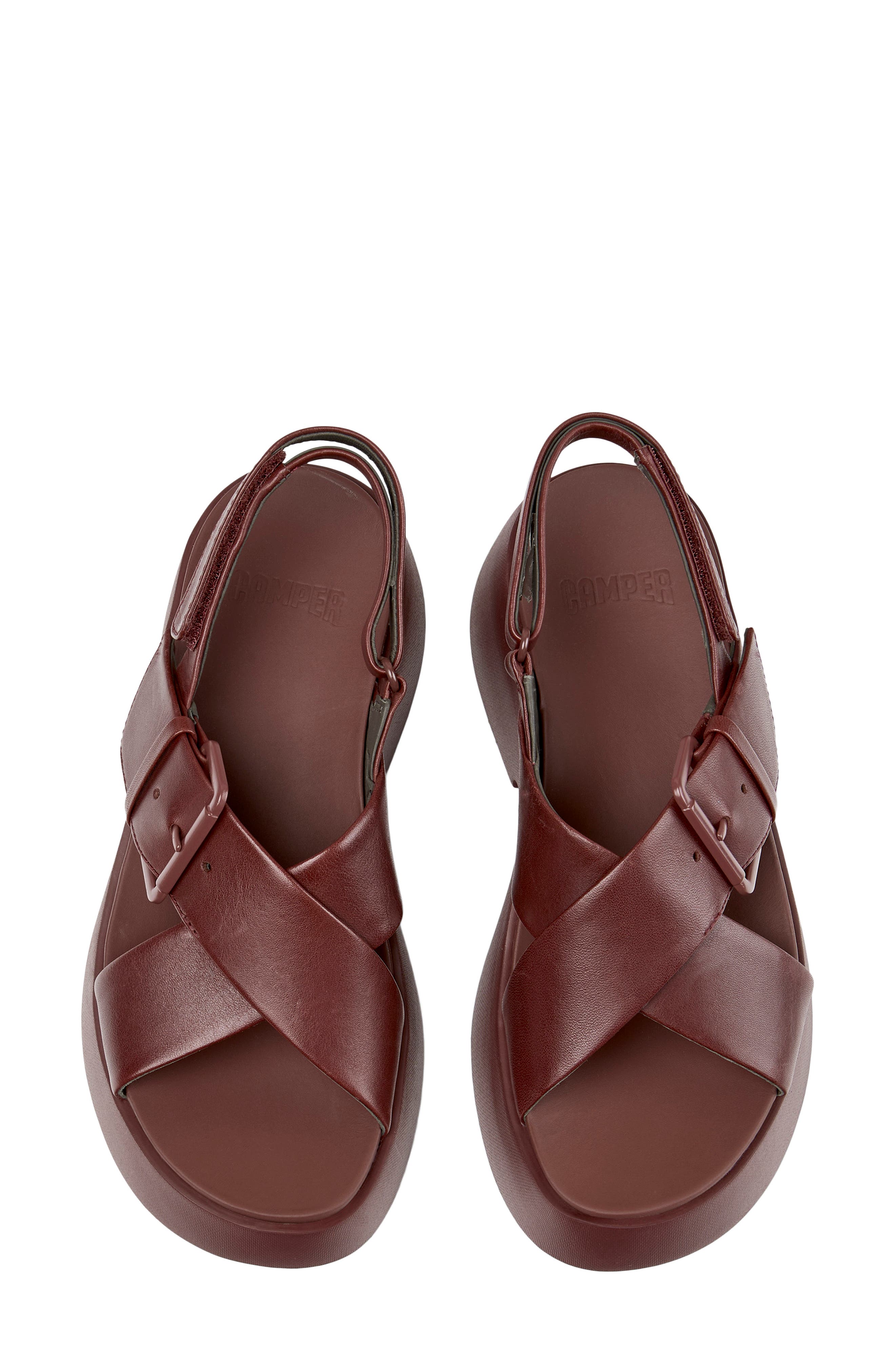 Camper Tasha Crisscross Platform Sandal, Alternate, color, Burgundy