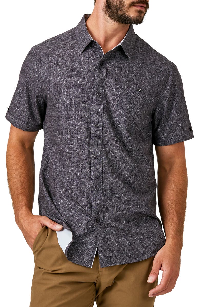 7 Diamonds Liberty Damask Print Performance Short Sleeve Button-Up Shirt, Main, color, 
