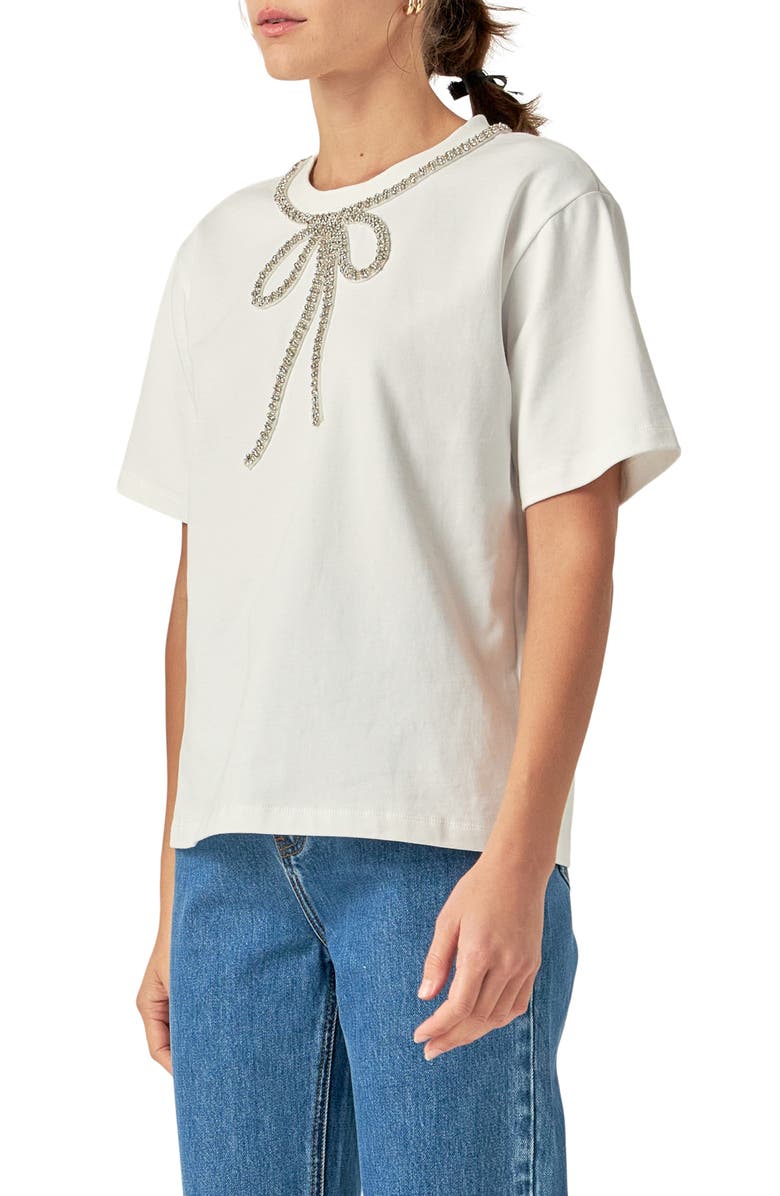 English Factory Embellished Bow Top, Alternate, color, White