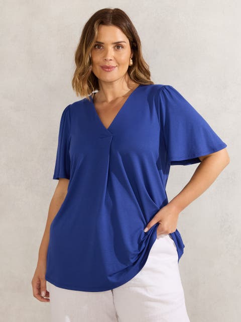 Jersey Flutter Sleeve V-Neck T-Shirt